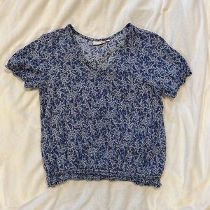 V-neck Blue Floral Top